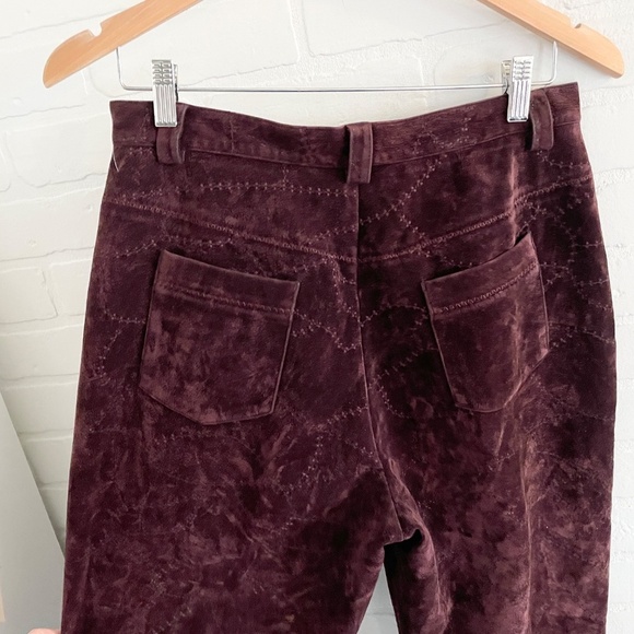 Vintage 90s Y2K Pants Faux Suede Vegan Embroidered Dark red Burgundy Plum Sz 11 - Picture 9 of 11